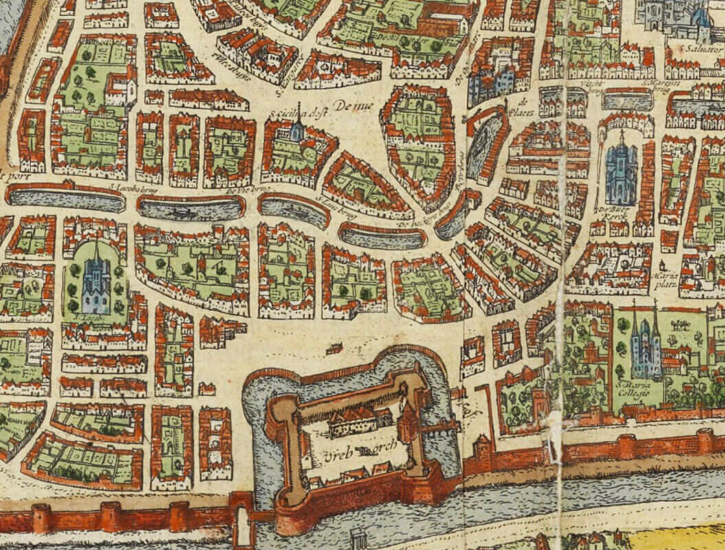 Plattegrond is afkomstig uit: G. Braun en F. Hogenberg, Civitates orbis terrarum, 1572. Collectie: HUA