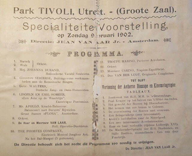 Programmablaadje Utrecht, 1902, 10-jarig jubileum in Tivoli Kruissstraat.