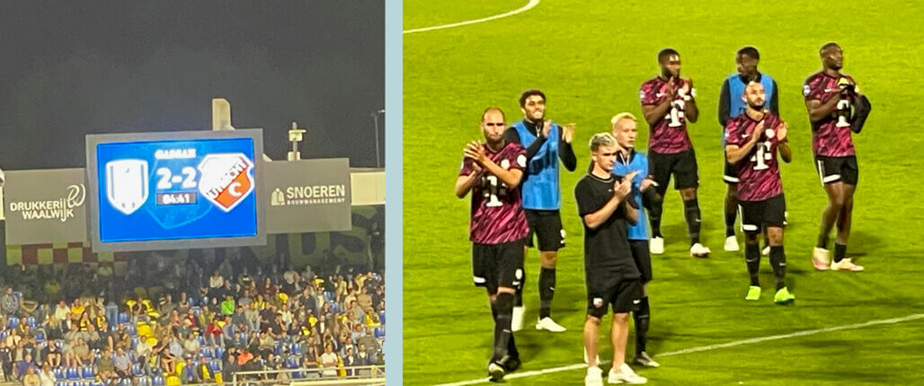 Links: de eindstand. Op de rechterfoto: de FC, met links goalgetter Bas Dost, na afloop. Foto's Bas van der Worp