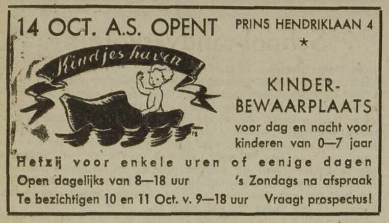 Krantenadvertentie uit 1940 voor Kindjeshaven.