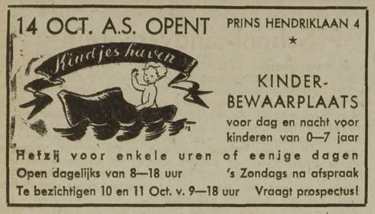 Krantenadvertentie voor Kindjeshaven.