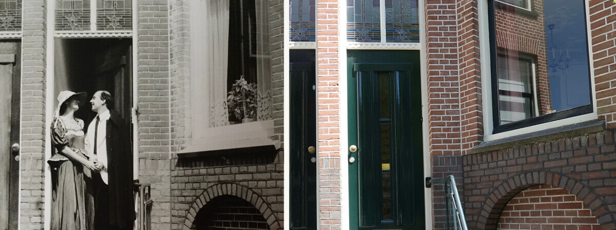 Bij de voordeur van Bellamystraat 11 bis, 1982 en 2022