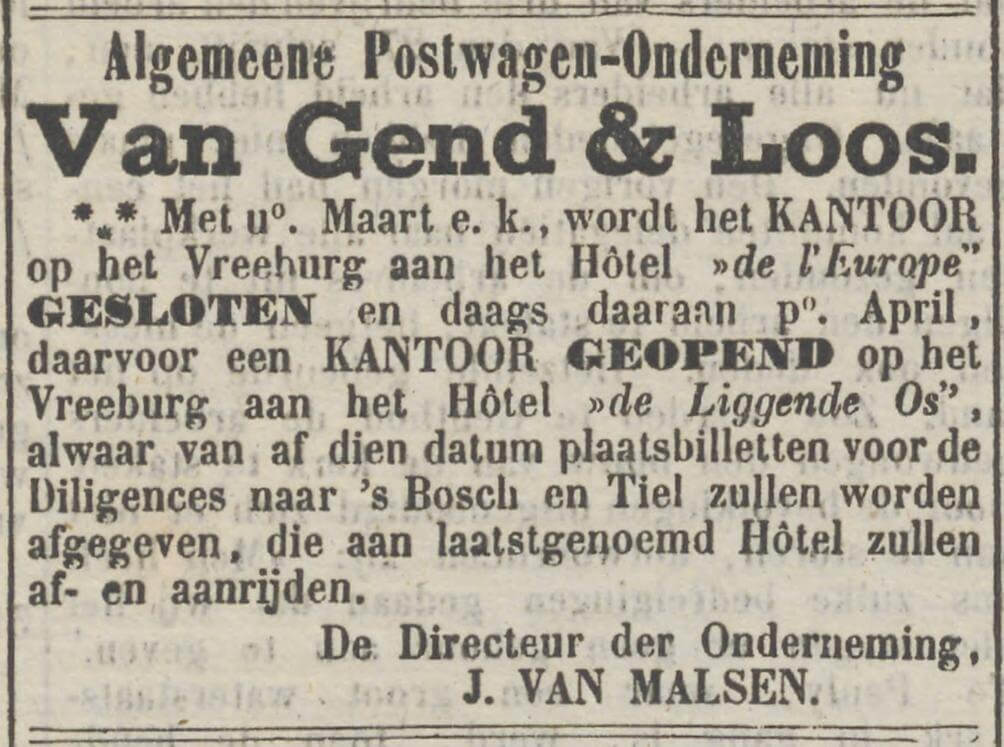 Advertentie in het Utrechtsch Provinciaal en Stedelijk Dagblad van Van Gend en Loos over de verplaatsing van het kantoor.