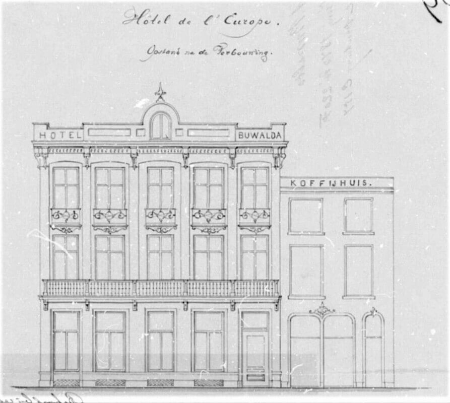 Een detail uit de bouwtekening van de heer Buwalda ten behoeve van de verbouwing in 1870.
