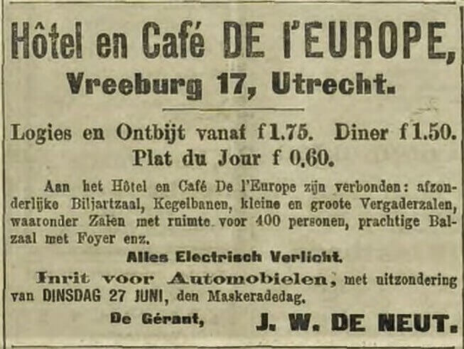 Advertentie uit het voorjaar van 1911 (UN). Na het gereedkomen van alle verbouwingen tussen 1908 en 1911.