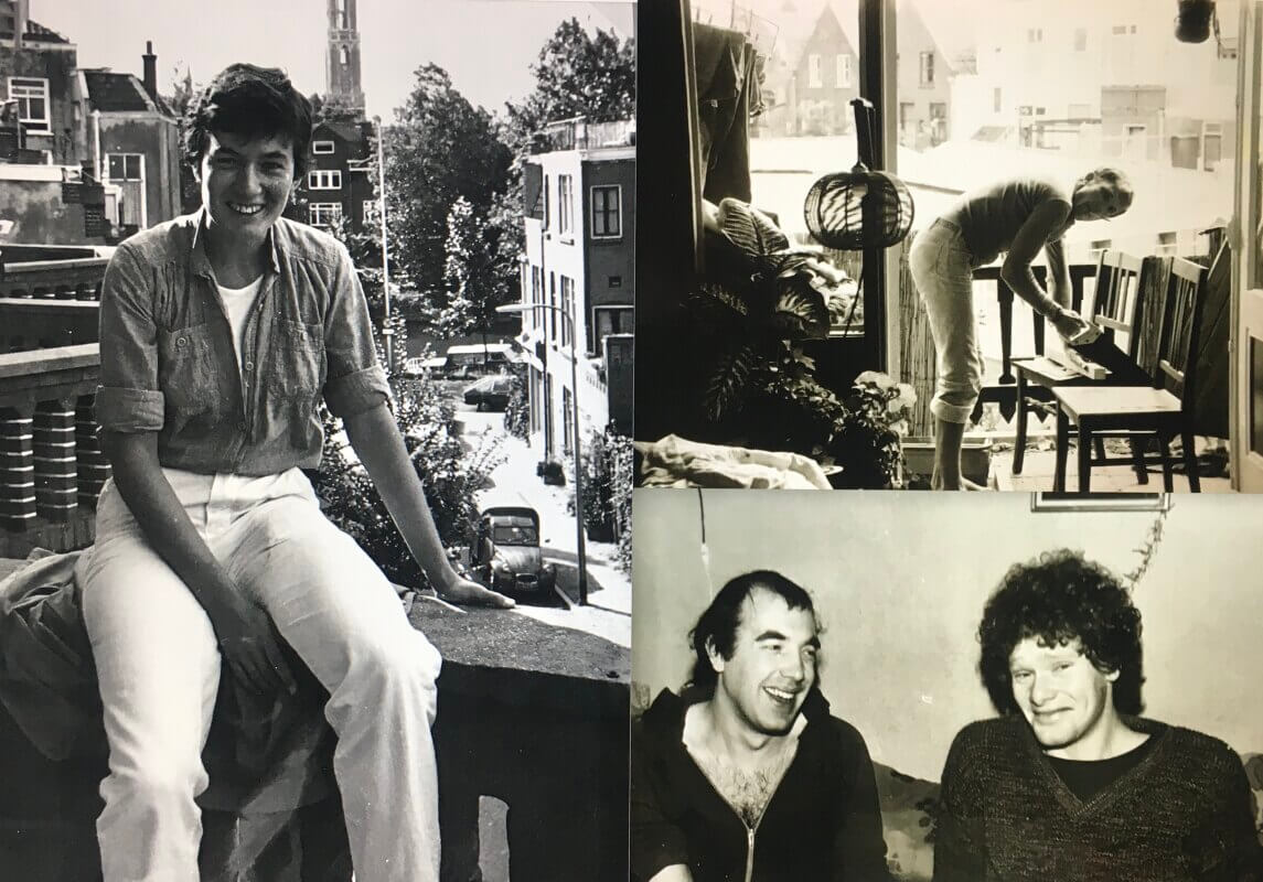 Het Bellamykwartetje met de klok mee: Inez, Gert, Leo en Dik (foto’s: Dik Binnendijk, gemaakt tussen 1977 en 1980)