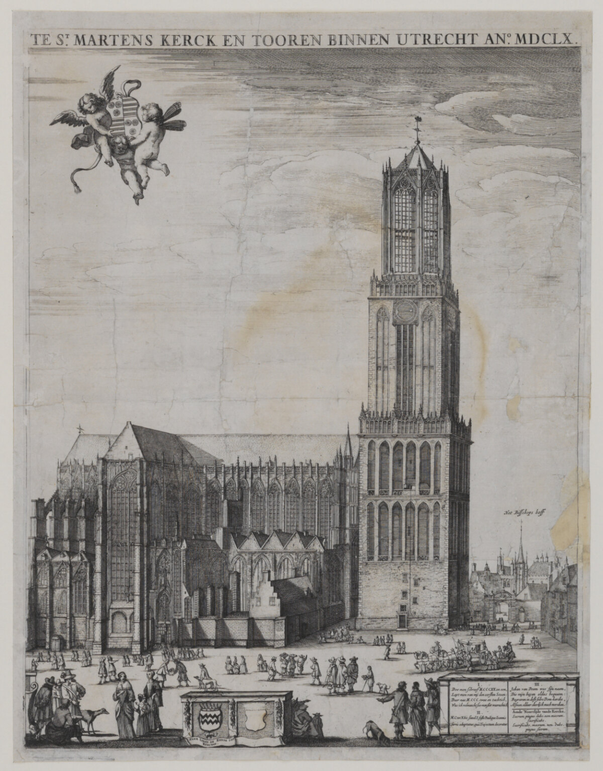 De Domkerk en toren nog aan elkaar, tekening ca 1660. Ill: S. van Lamsweerde / HUA