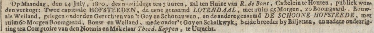 Voorbeelden van advertenties voor verkoopingen rond 1800