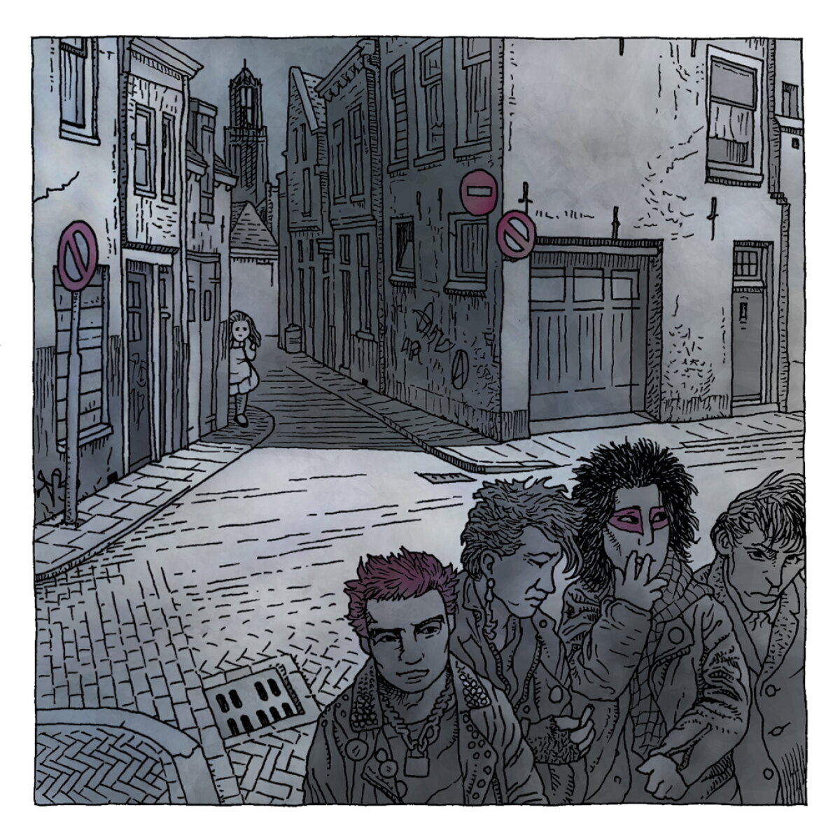 Punkers in Utrecht, tekening uit het boek gemaakt door Niels Bongers