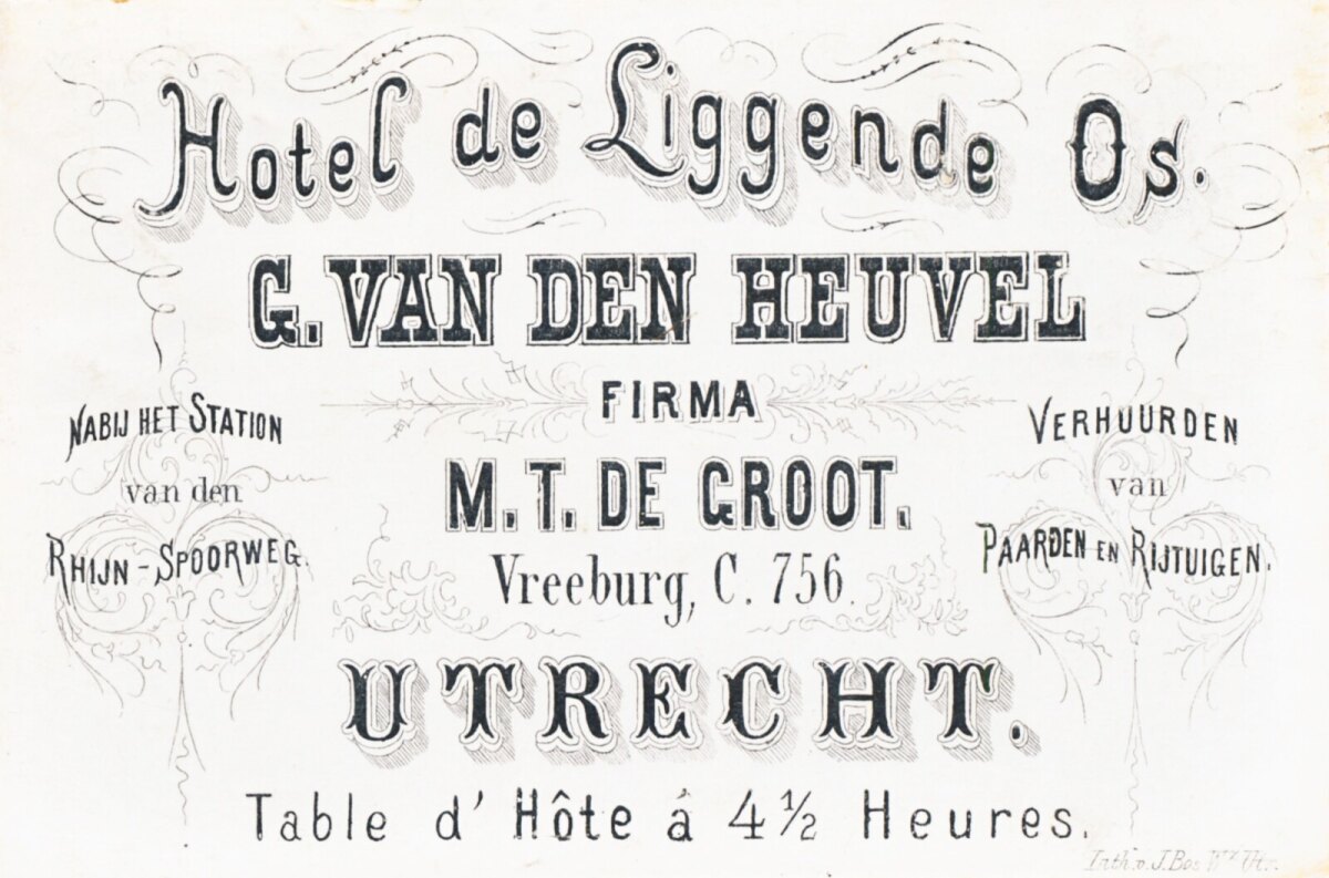 Een advertentie uit rond 1876 toen Gerrit van den Heuvel nog in loondienst was bij de broertjes De Groot.