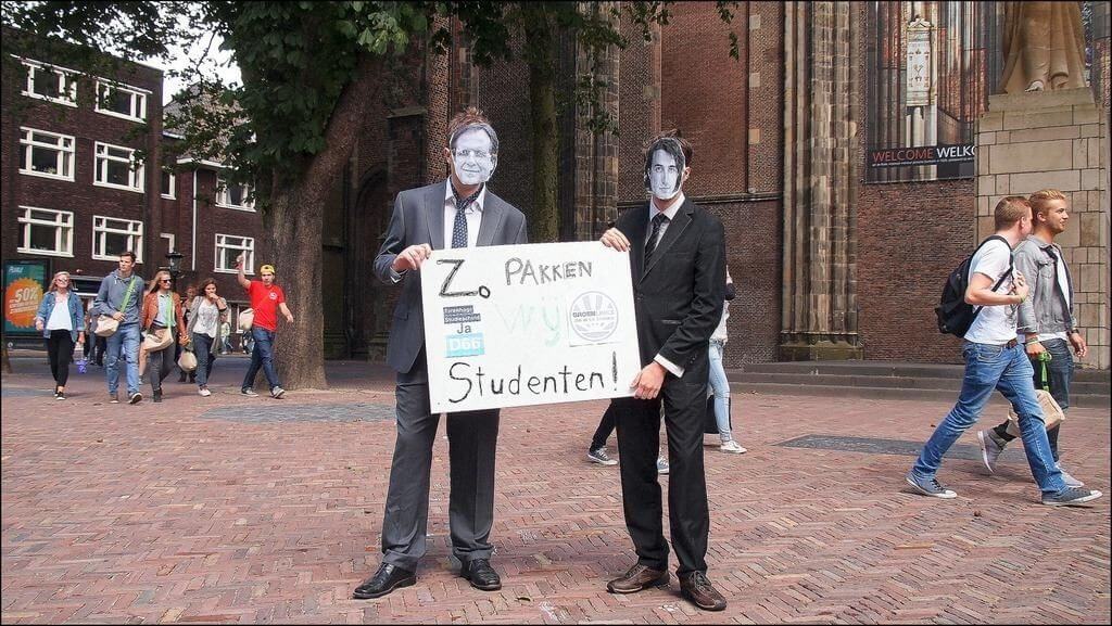 Studentenprotest op het Domplein. Foto: Twitter-NC-Arkesteijn