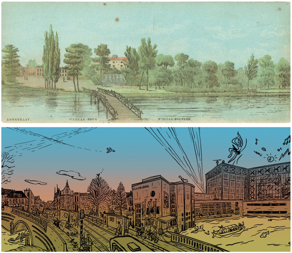 Lucasbolwerk, boven Jan Bos (1859) en onder Brigida Almeida (2026)