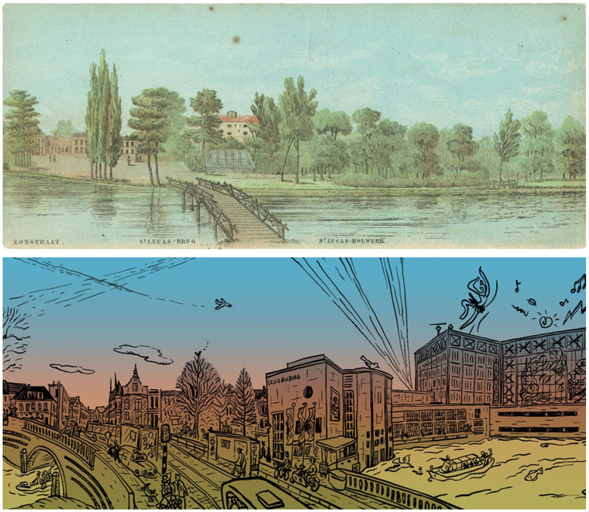 Lucasbolwerk, boven Jan Bos (1859) en onder Brigida Almeida (2026)