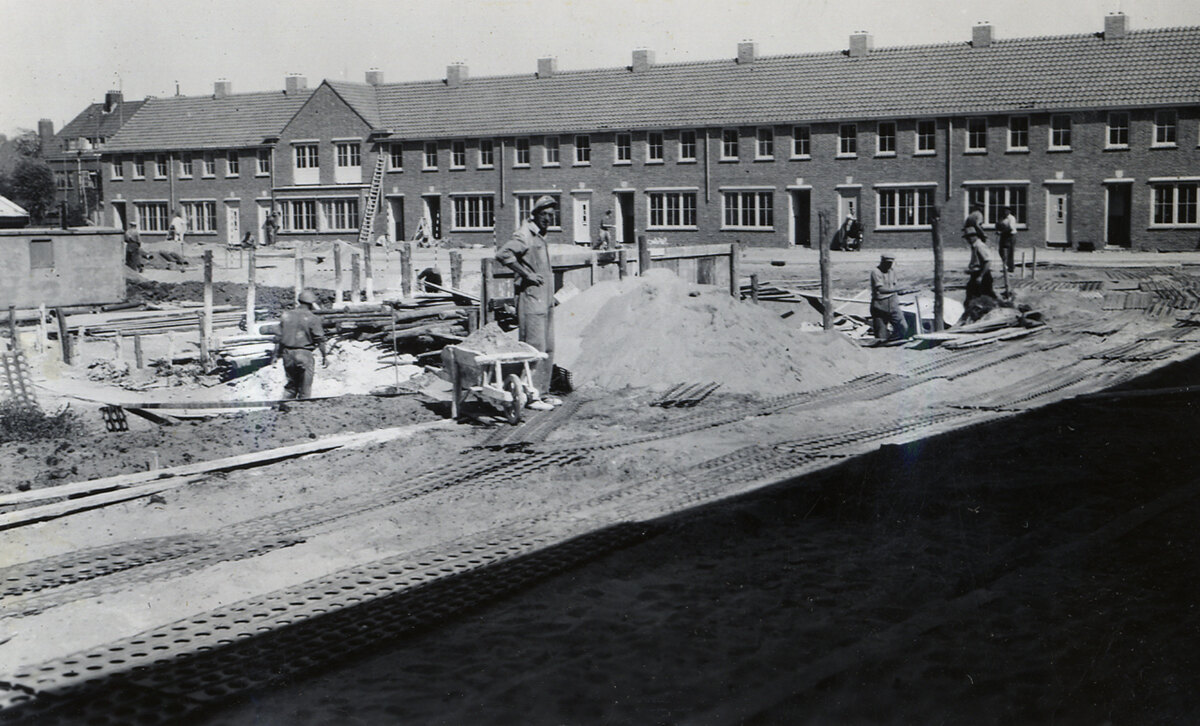 De Vijgeboomstraat in aanbouw, augustus 1947. Foto: E.L. Ahlrichs, Het Utrechts Archief