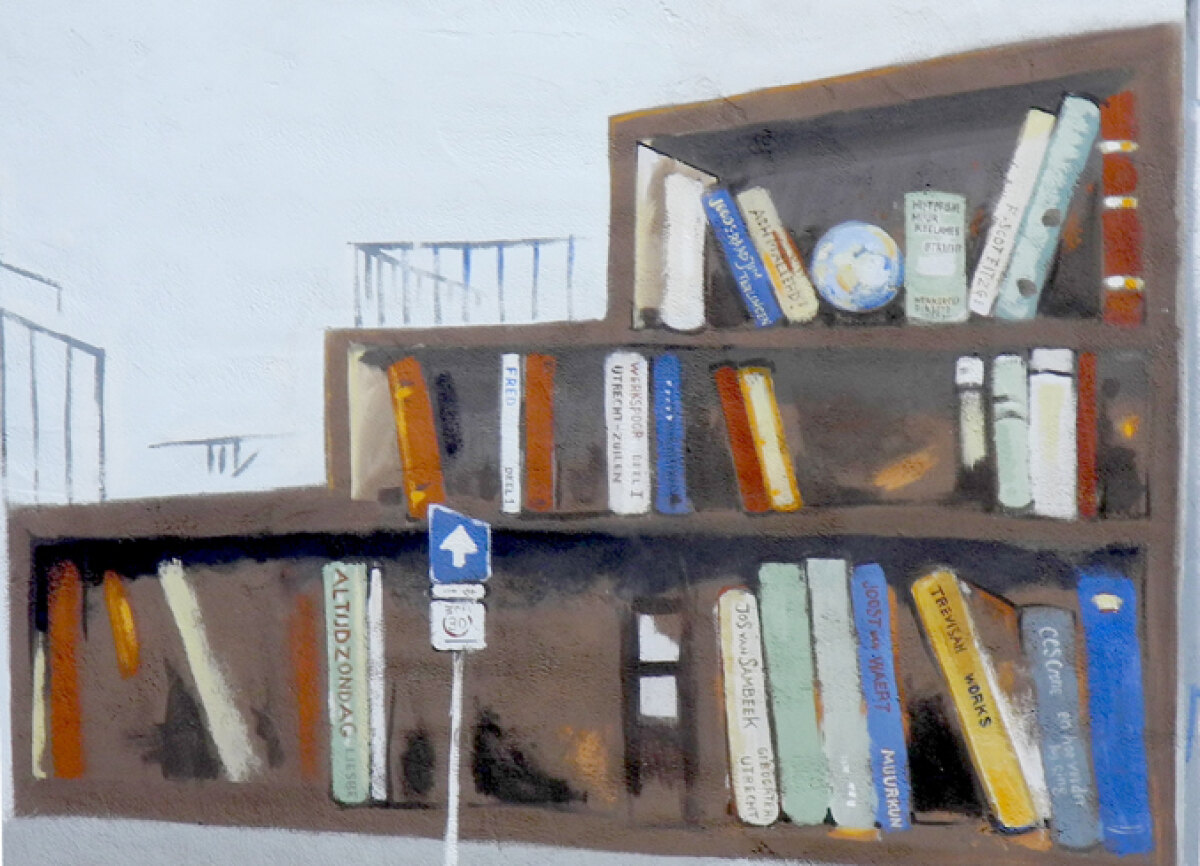 We zien hier Utrechtse boeken van C.C.S. Crone, Liesbeth Paardekooper, Jos van Sambeek, Wim van Scharenburg, Jim Terlingen, Joost van Waert en de Werkgroep Directe Voorzieningen. Verder boeken van Marten Toonder en Fred (staat ook in de kast van JanIsDeMan). Fitzgerald en Trevisan zijn boeken die Jos en zijn vrouw destijds aan het lezen waren. 