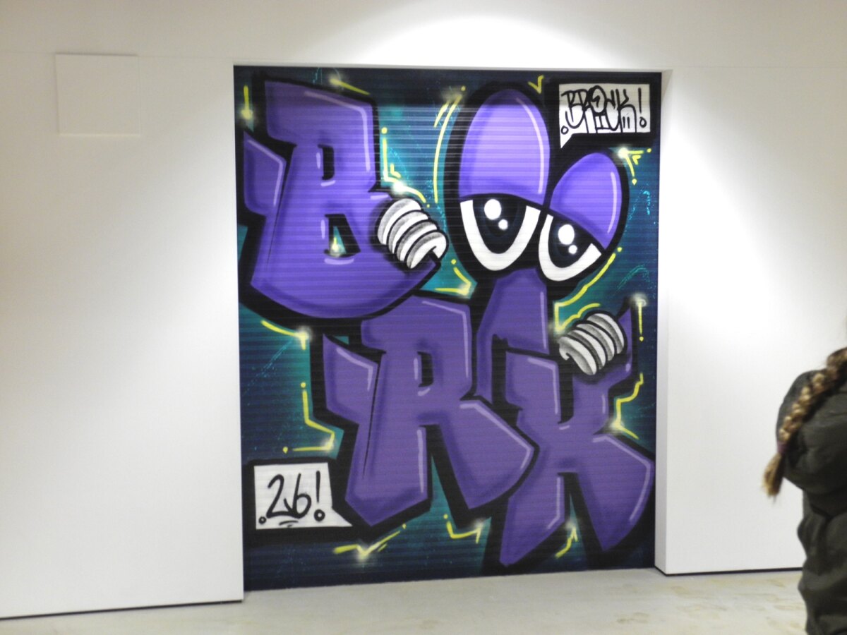 Werk van Brick op de Banksy-tentoonstelling in de Jaarbeurs, april j.l..