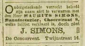 Jacob Simons was Bens vader, toen nog huurder van het pand. Utrechts Nieuwsblad, 1904