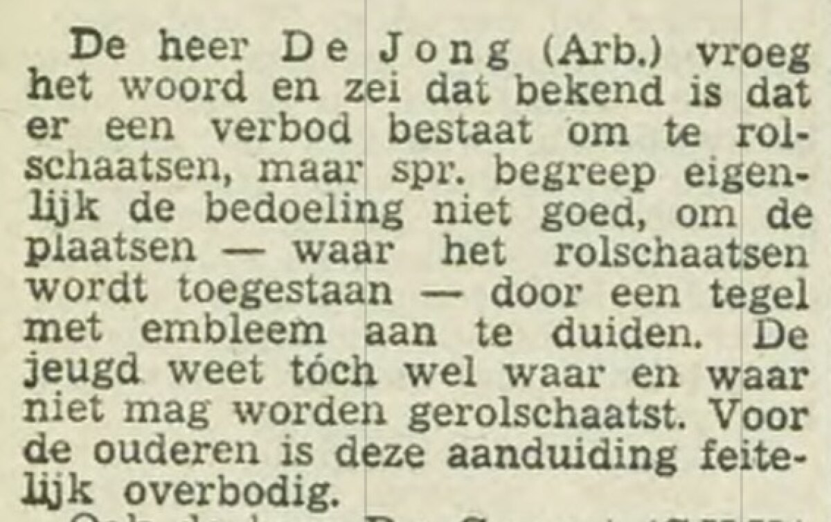 Niet iedereen in de gemeenteraad was voor de rolschaatsstoeptegel (UN, 1955)