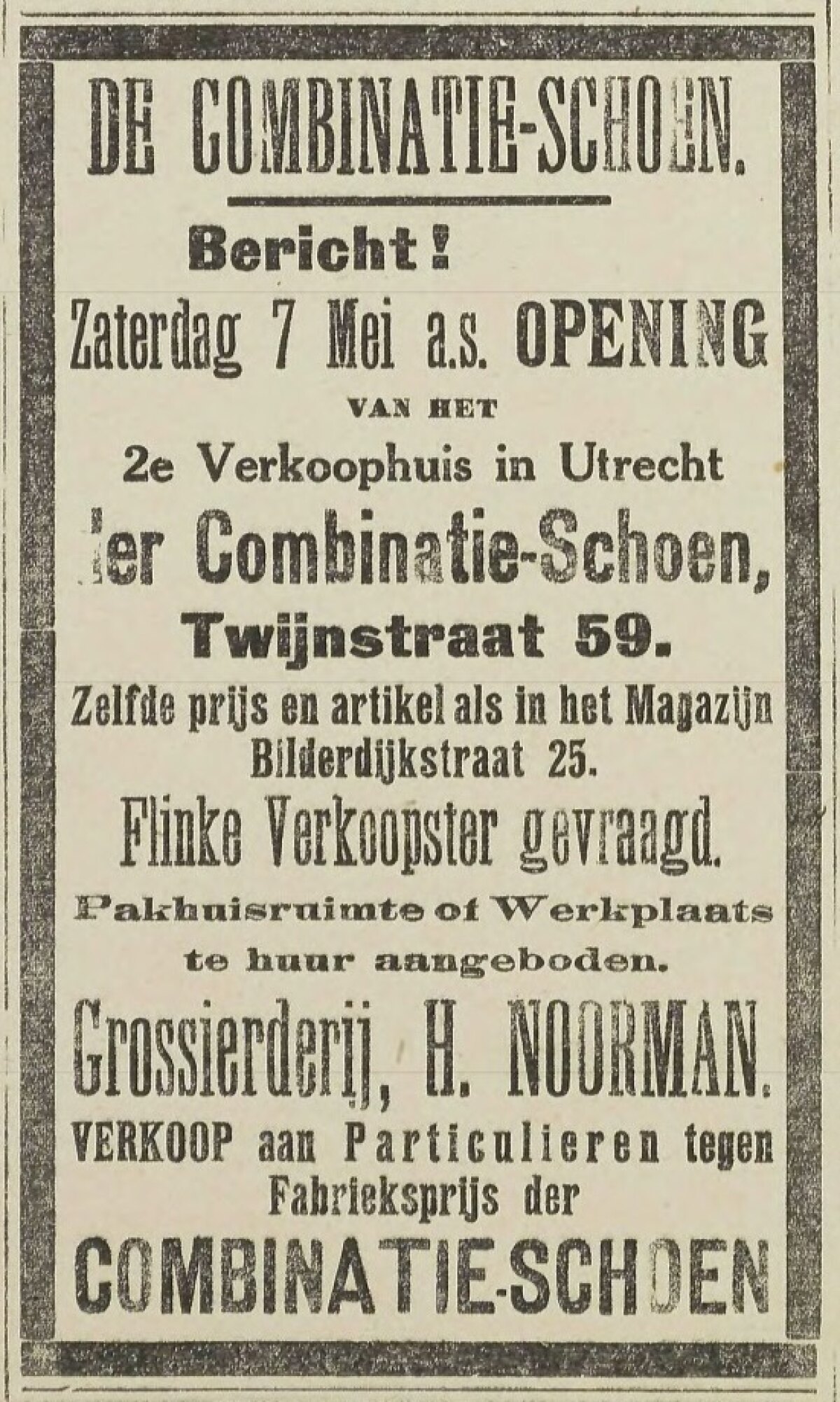 Advertentie voor de 'combinatie-schoen', Utrechts Nieuwsblad, 1920