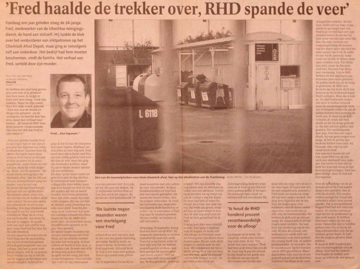 Interview met Freds moeder in het AD-Utrechts Nieuwsblad