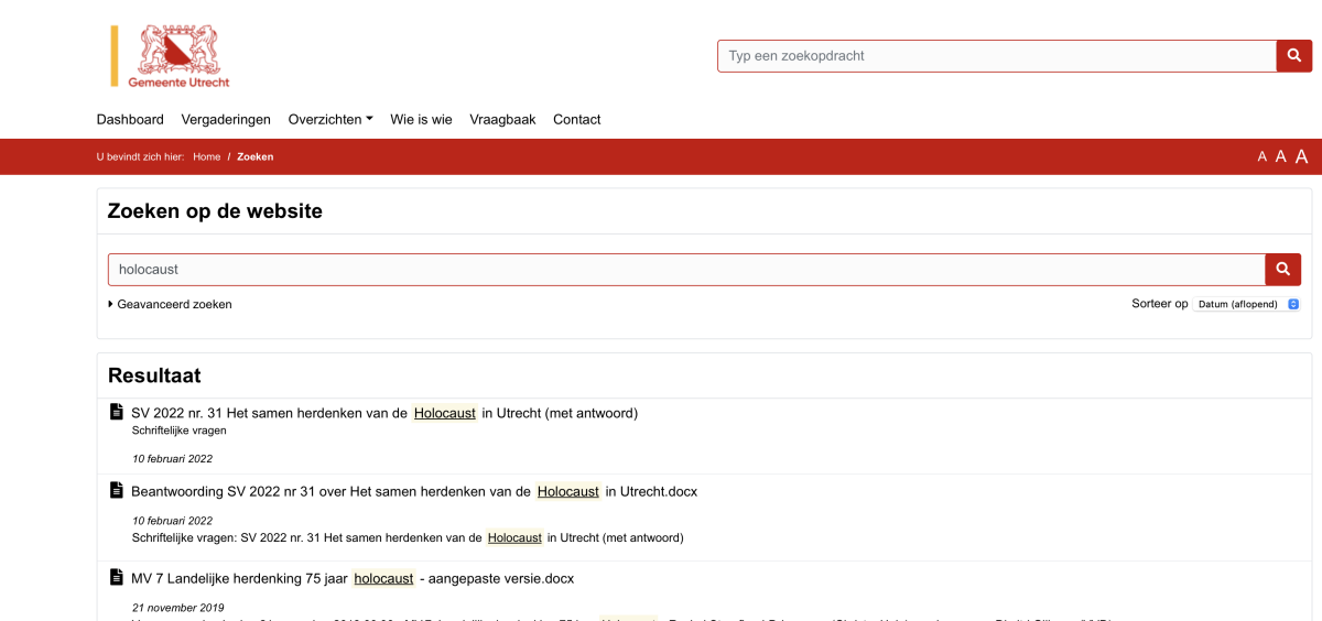 Tik het woord ‘holocaust’ op die site van de gemeente in en je vindt niets van na februari 2022
