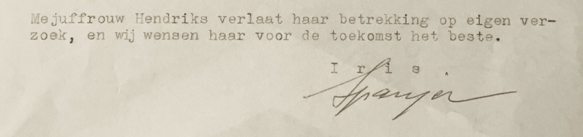 De laatste regels van het getuigschrift, ondertekend door Albert Spanjer (privé-archief)