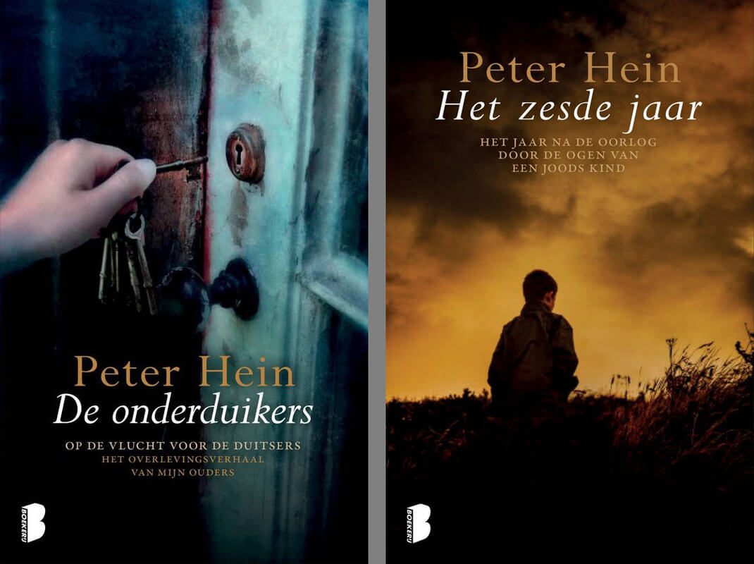 Heins boeken waarin de Utrechtse onderduikverhalen van zijn ouders en van hemzelf staan beschreven.
