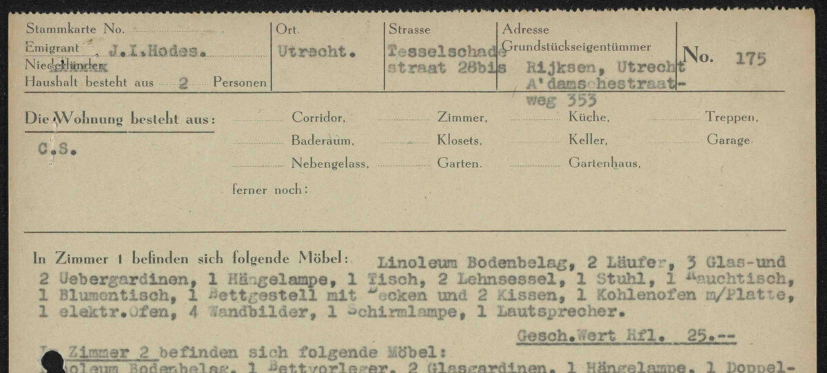 Deel van een document van de huisontruiming op Tesselschadestraat 28 bis