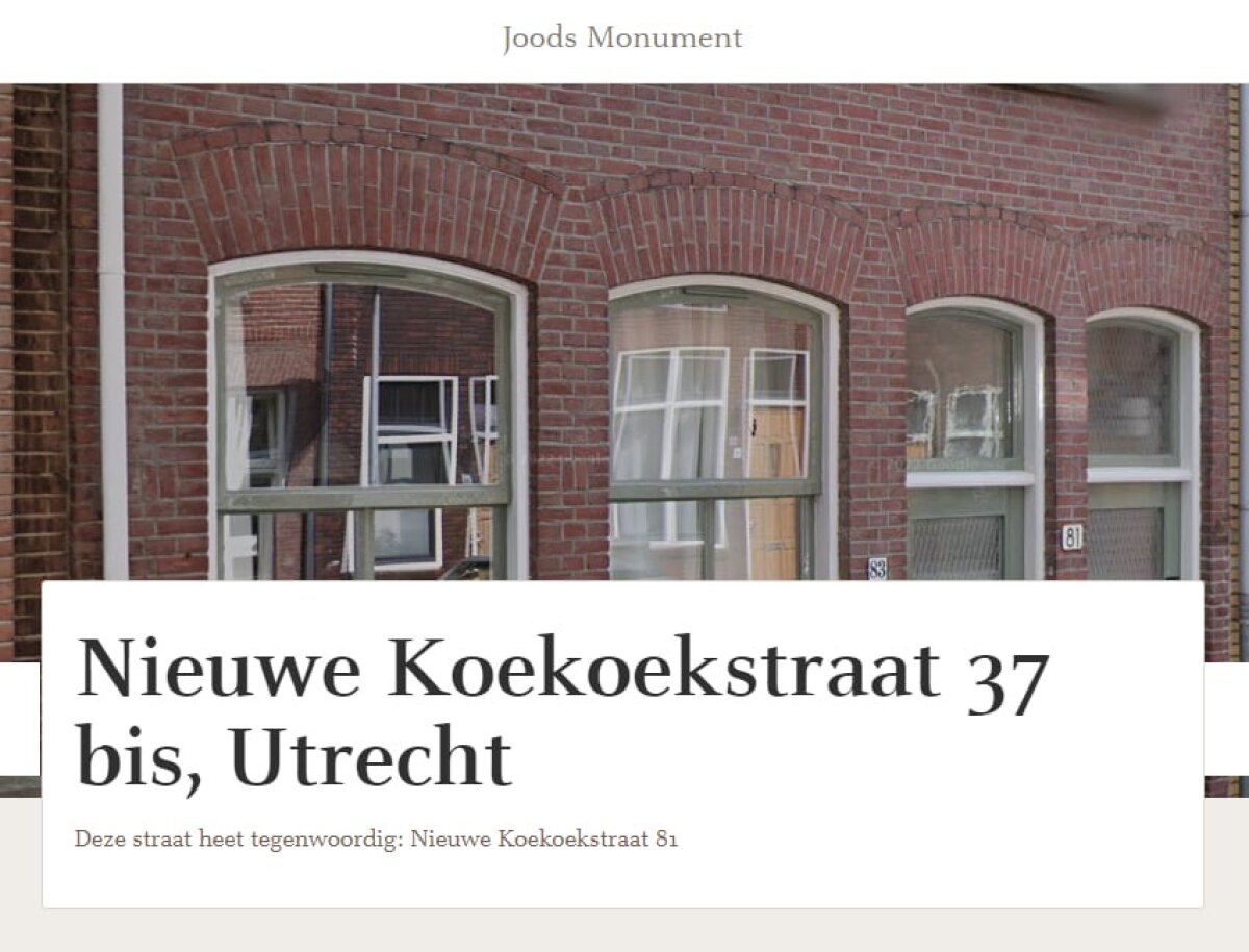 Aangepaste foto en tekst op de website Joods Monument