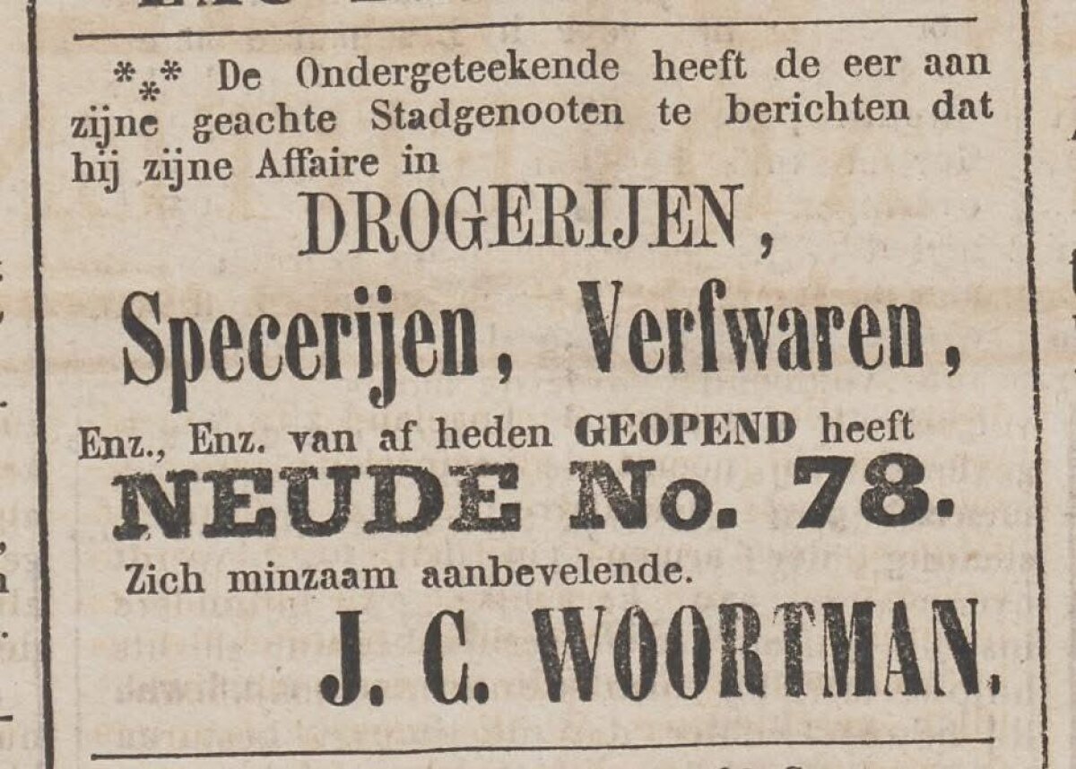 Openingsadvertentie van de zaak. Utrechtsch Provinciaal en Stedelijk dagblad, 16 juni 1877