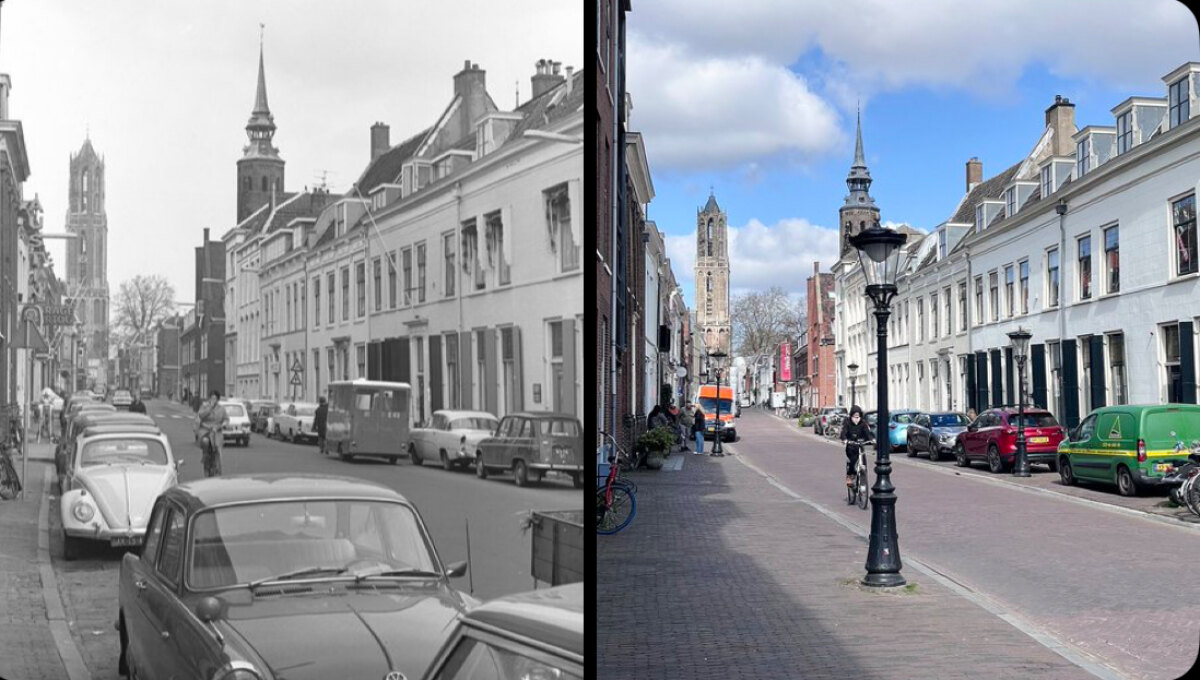 De Lange Nieuwstraat, gefotografeerd in 1967 en door Edwin Lucas in 2025.