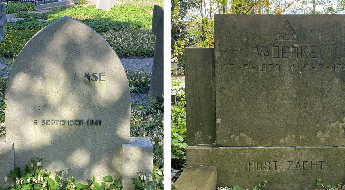 Grafstenen van Jacob Janse (links) en Johan Otto (rechts) op begraafplaats Soestbergen. Foto's: Jim Terlingen 