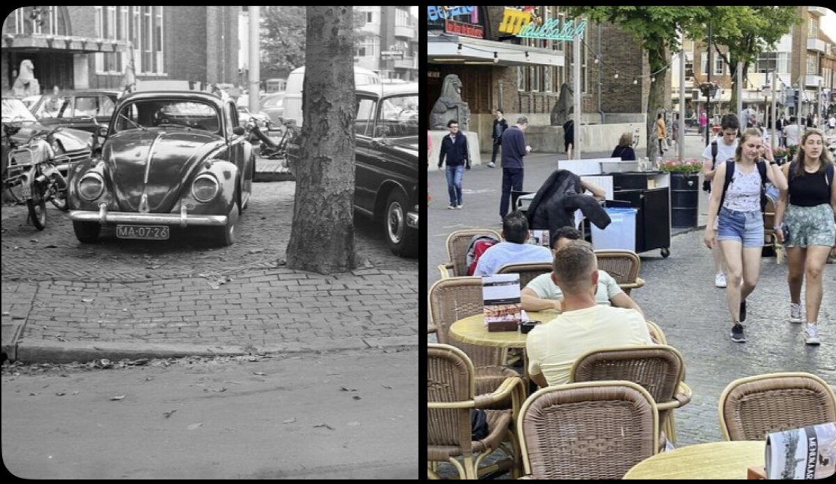 De Neude, gefotografeerd in 1968 en door Edwin Lucas in 2023.