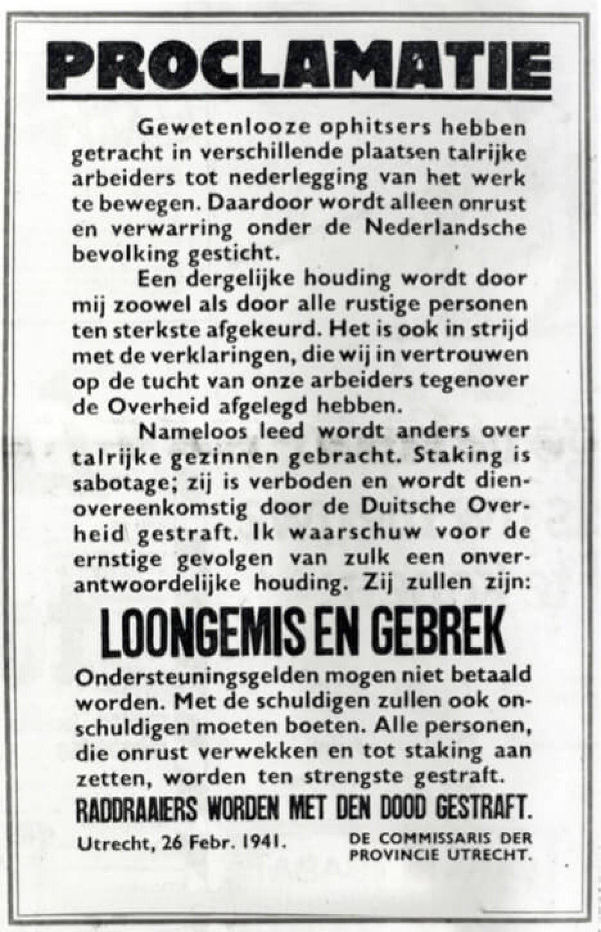 Proclamatie, 26 februari 1941. Foto: HUA