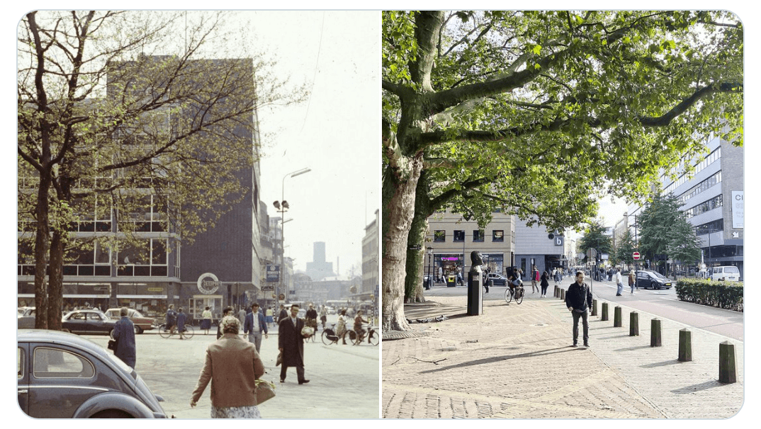 De Sint Jacobsstraat, gefotografeerd in 1962 en door Edwin Lucas in 2023