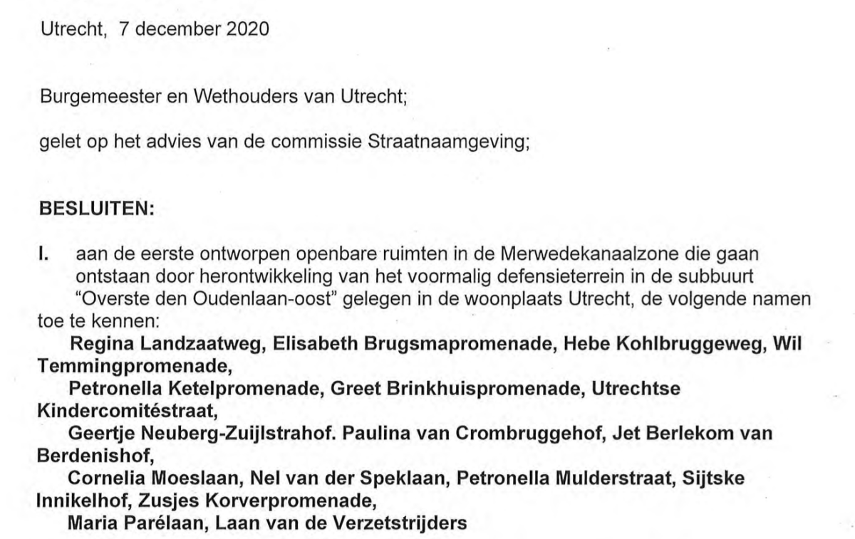 Collegebesluit van 7 december 2020