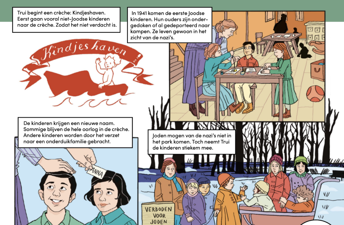 Enkele plaatjes uit de strip over Trui (bron: 4 en 5 mei Denkboek)
