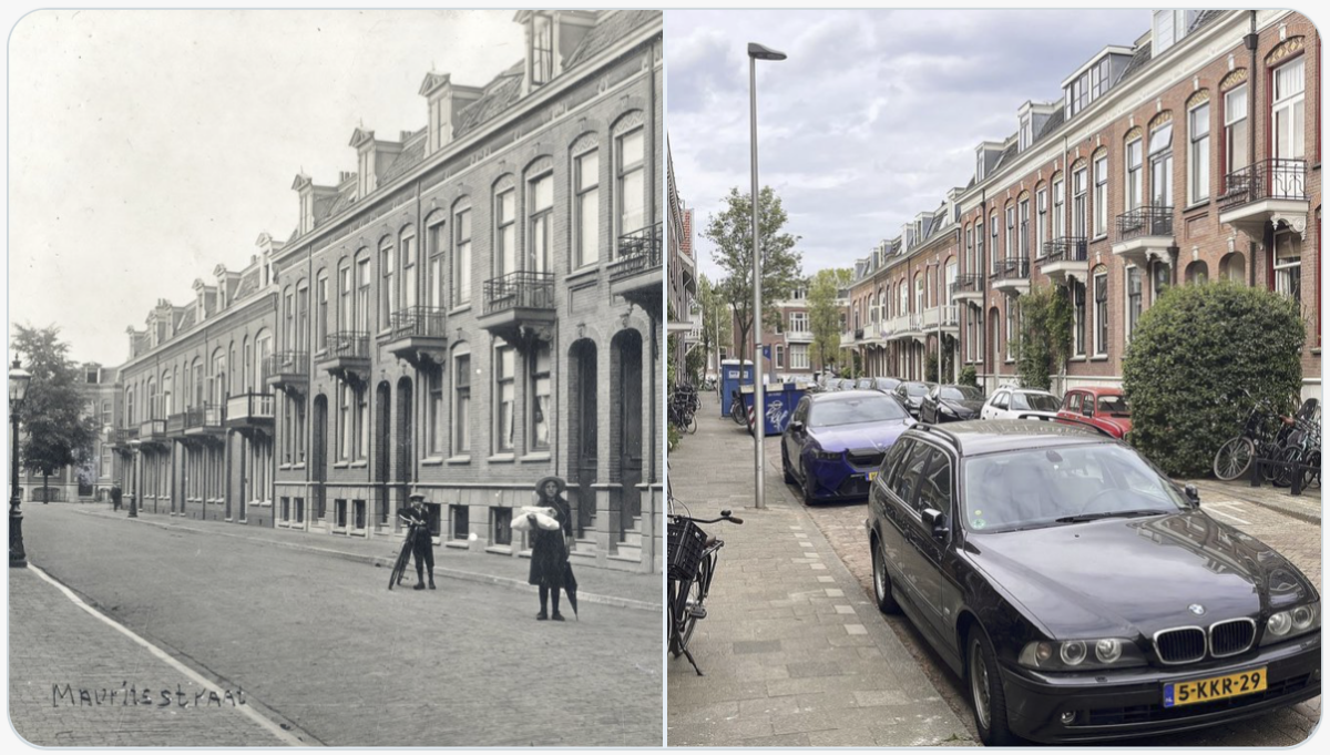De Mauritsstraat, gefotografeerd in 1915 en door Edwin Lucas in 2026.