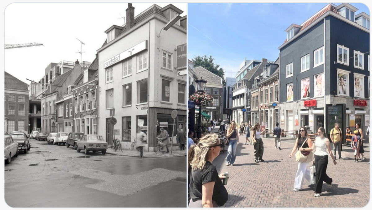 De Steenweg, gefotografeerd in 1973 en door Edwin Lucas in 2026. 