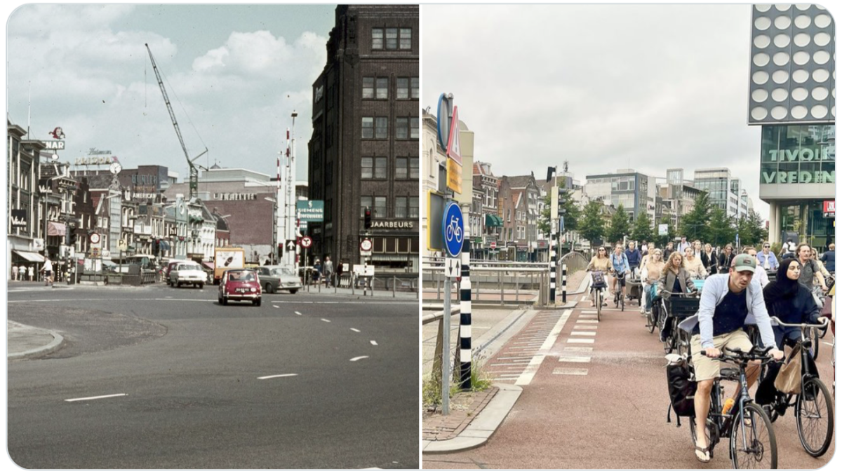 De Catharijnebrug, gefotografeerd in 1968 en door Edwin Lucas in juli 2026. 