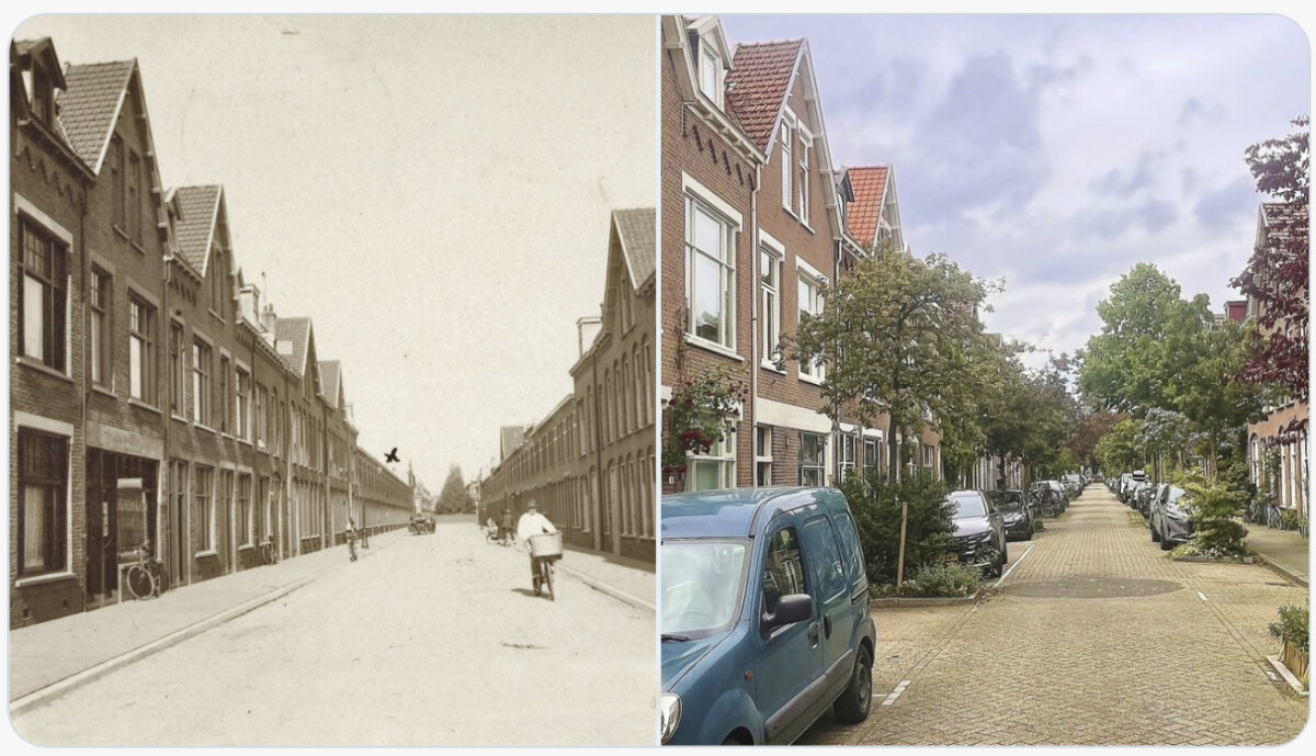 De Coornhertstraat (Dichterswijk), gefotografeerd in 1926 en door Edwin Lucas in 2026.