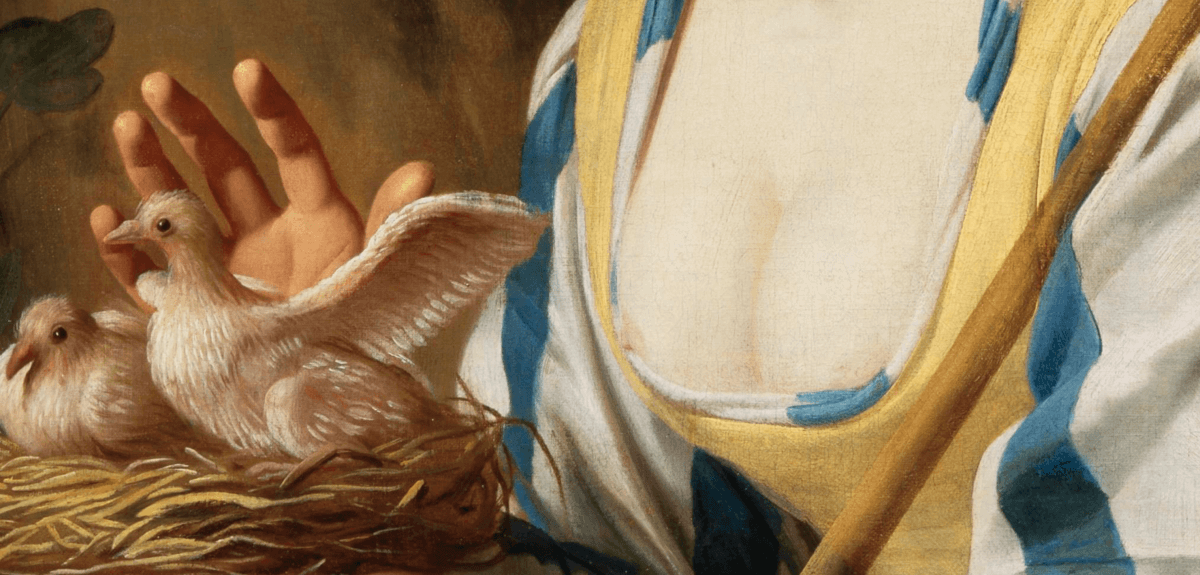 'Herderin met duiven' van Gerard van Honthorst (1592-1656), detail. Collectie Centraal Museum