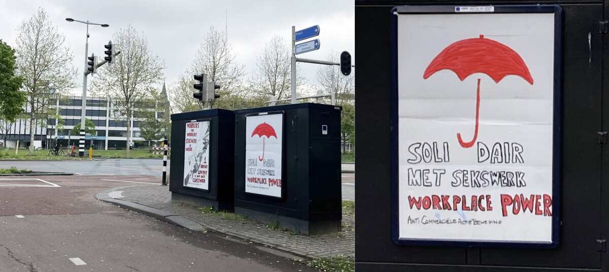 Een rode paraplu is het symbool van de Internationale beweging van sekswerkers. Foto's: insta AntiCommercieleActieBeweging