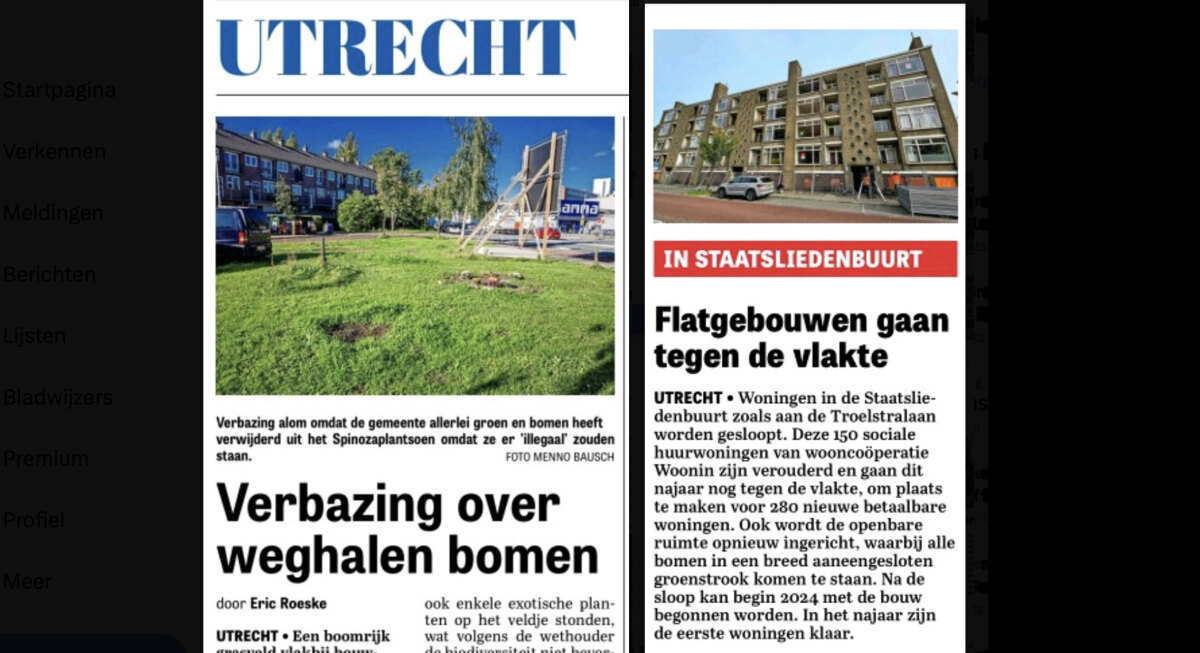 Recente stukken van Utrechtse freelancejournalisten voor de Telegraaf (in dit geval twee van Eric Roeske)
