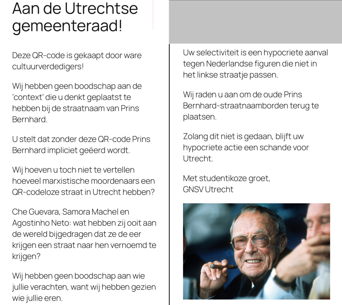De tekst van GNSV op de website.