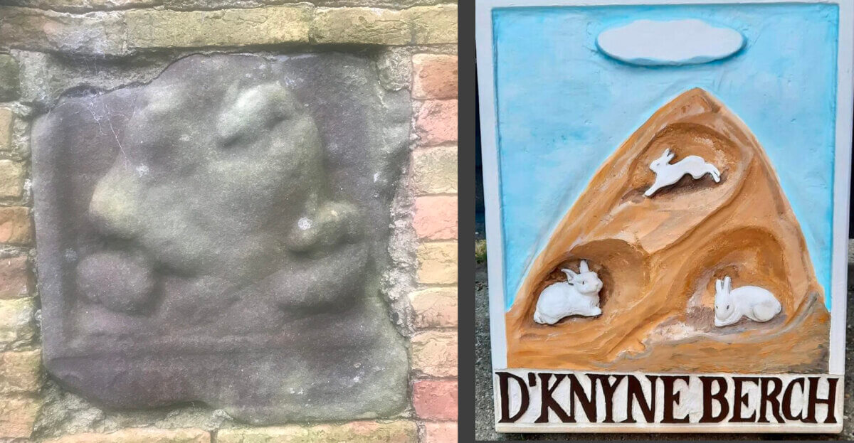 Links de gevelsteen in Noord-Holland, rechts de replica in Utrecht. Foto's: Utrechts Geveltekenfonds