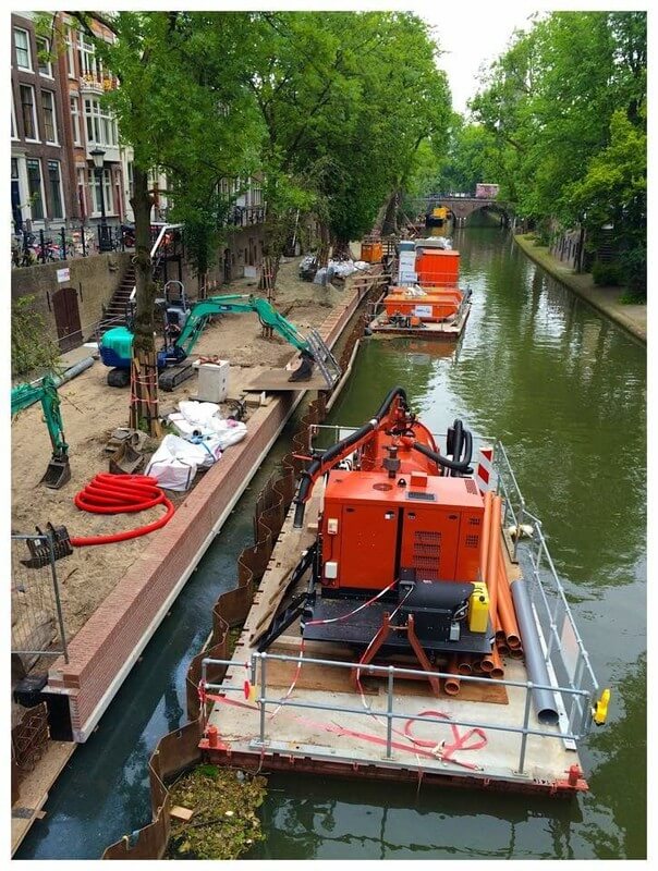 Werkzaamheden aan de werven bij de Oudegracht. Foto: Michael Kooren