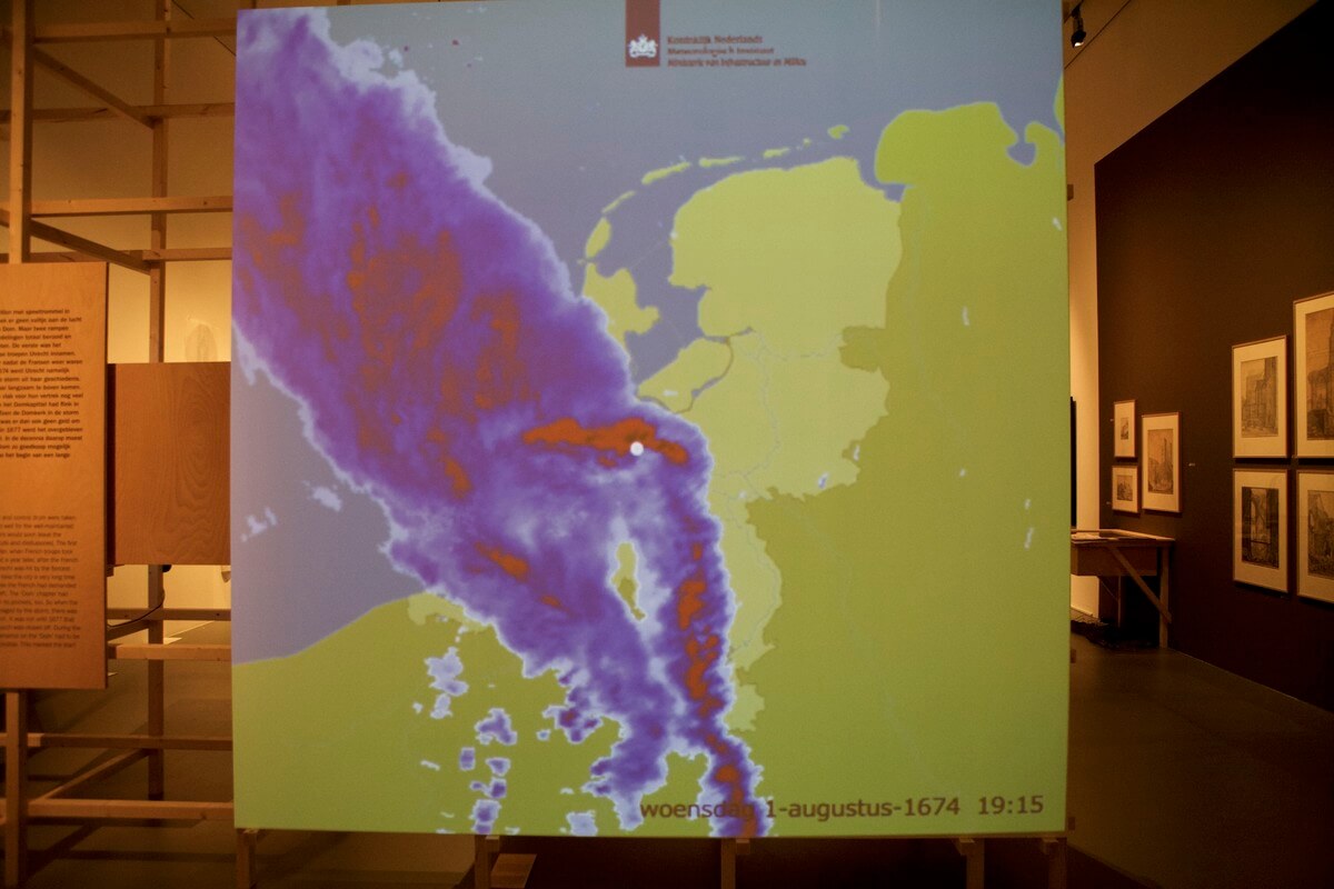 Het radarbeeld van de storm boven Utrecht.
