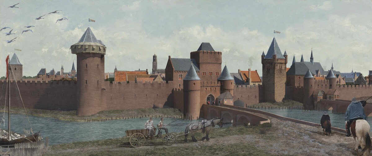 Reconstructie Tolsteegpoorten omstreeks 1500. (c) Daan Claessen, Erfgoed Utrecht