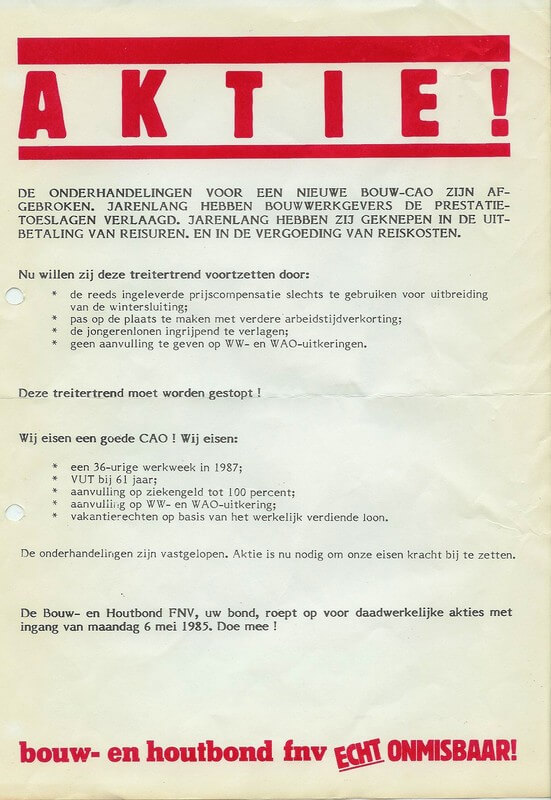 De eisen van de bond in 1985.